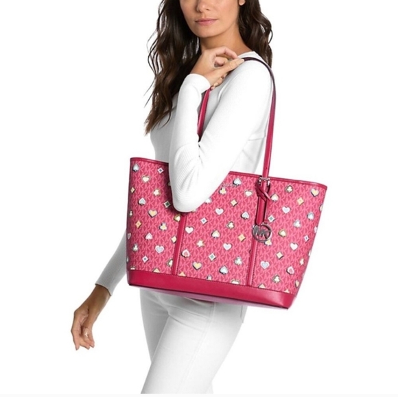 NWT Michael Kors Jet Set Raspberry Tote, Wallet, and Martini Keychain Set - Picture 2 of 6